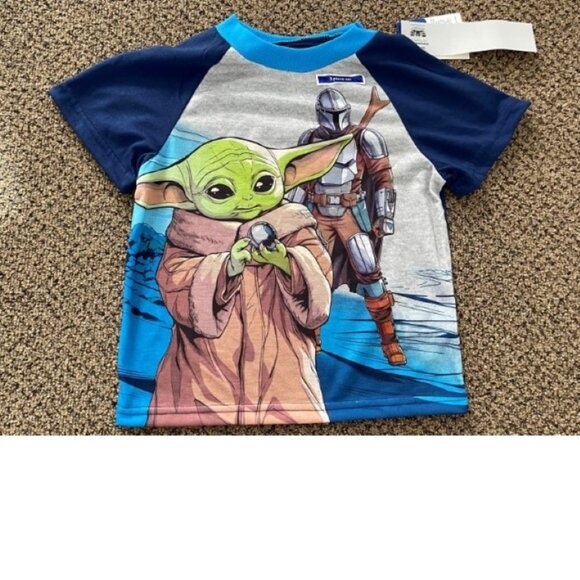 Boys Star Wars Pajamas 6 Mandalorian Short Sleeve Shirt, Shorts & Pants Summer - Picture 2 of 7